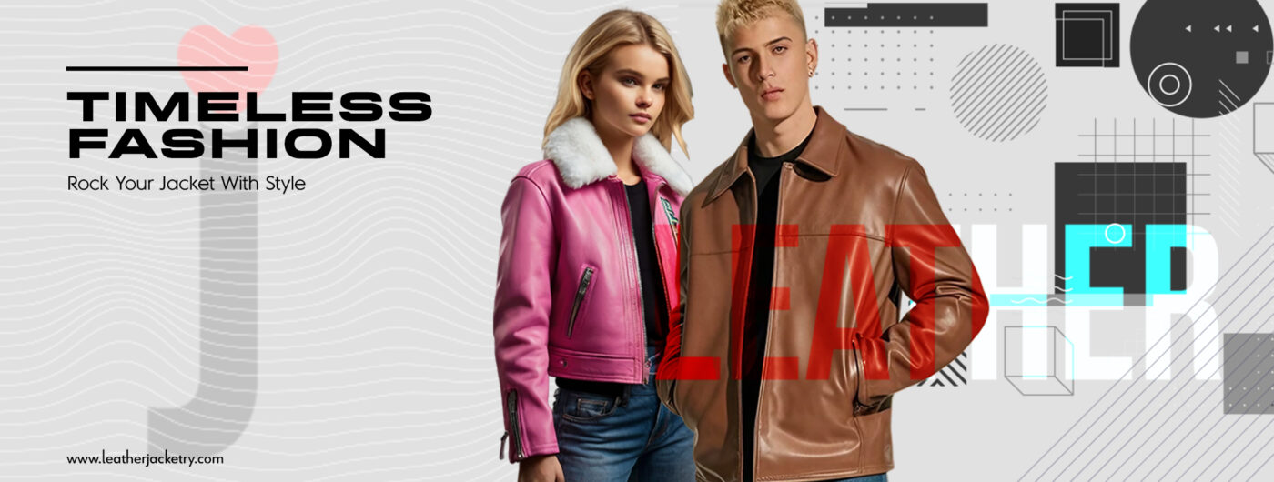 Timeless fashion banner featuring stylish leather jackets for men and women