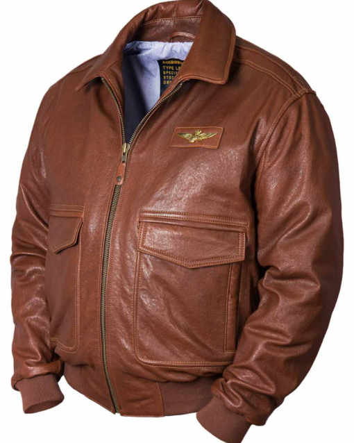 A-2 Navy Light Brown Flight Leather Jacket
