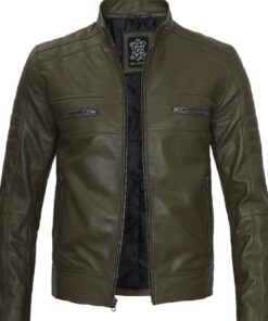 Austin Men Cafe Racer Dark Green Real Leather Jacket