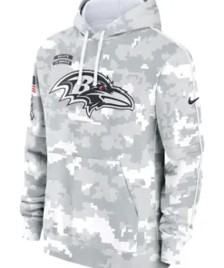 Baltimore Ravens Salute To Service Camo 2024 Pullover Hoodie
