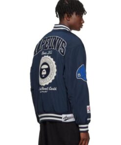 AAPE By A Bathing Ape College Navy Varsity Jacket
