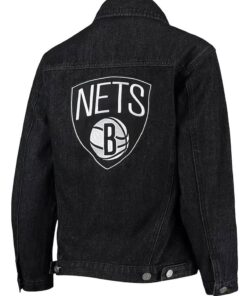 Black Brooklyn Nets Patch Button-Up Denim Jacket