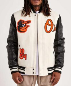 Baltimore Orioles Black and Off White Varsity Jacket