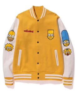 Black/Yellow Baby Milo Bape Simpsons Varsity Full-Snap Wool/Leather Jacket
