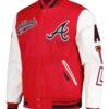 Atlanta Braves Script Tail Red and White Varsity Jacket