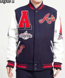 Atlanta Braves Mash Up Navy and White Varsity Jacket